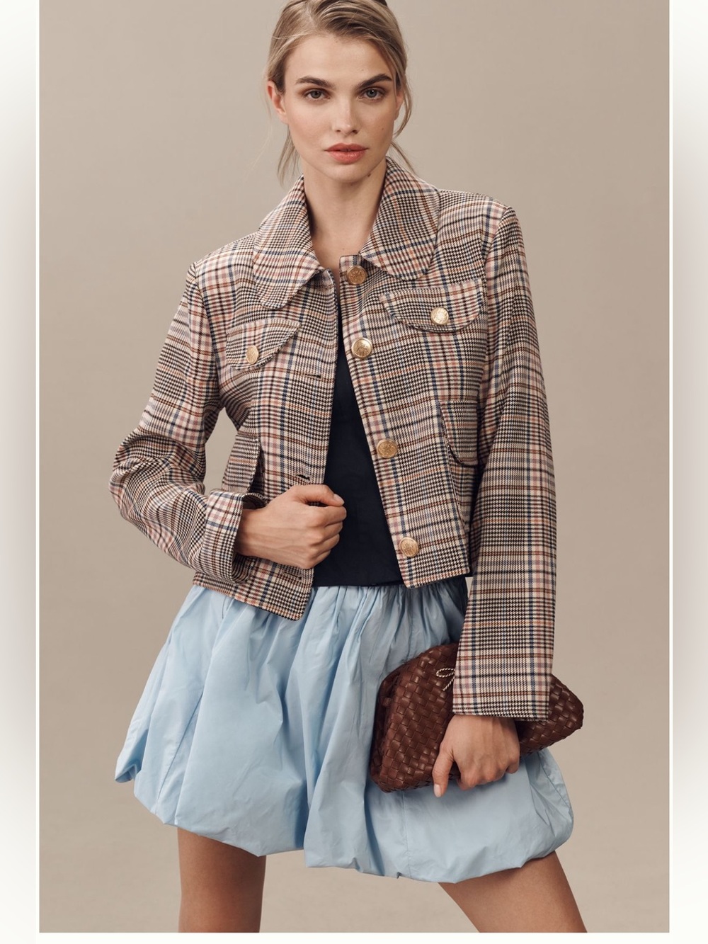 Avec Les Filles Crop Plaid Lady Jacket